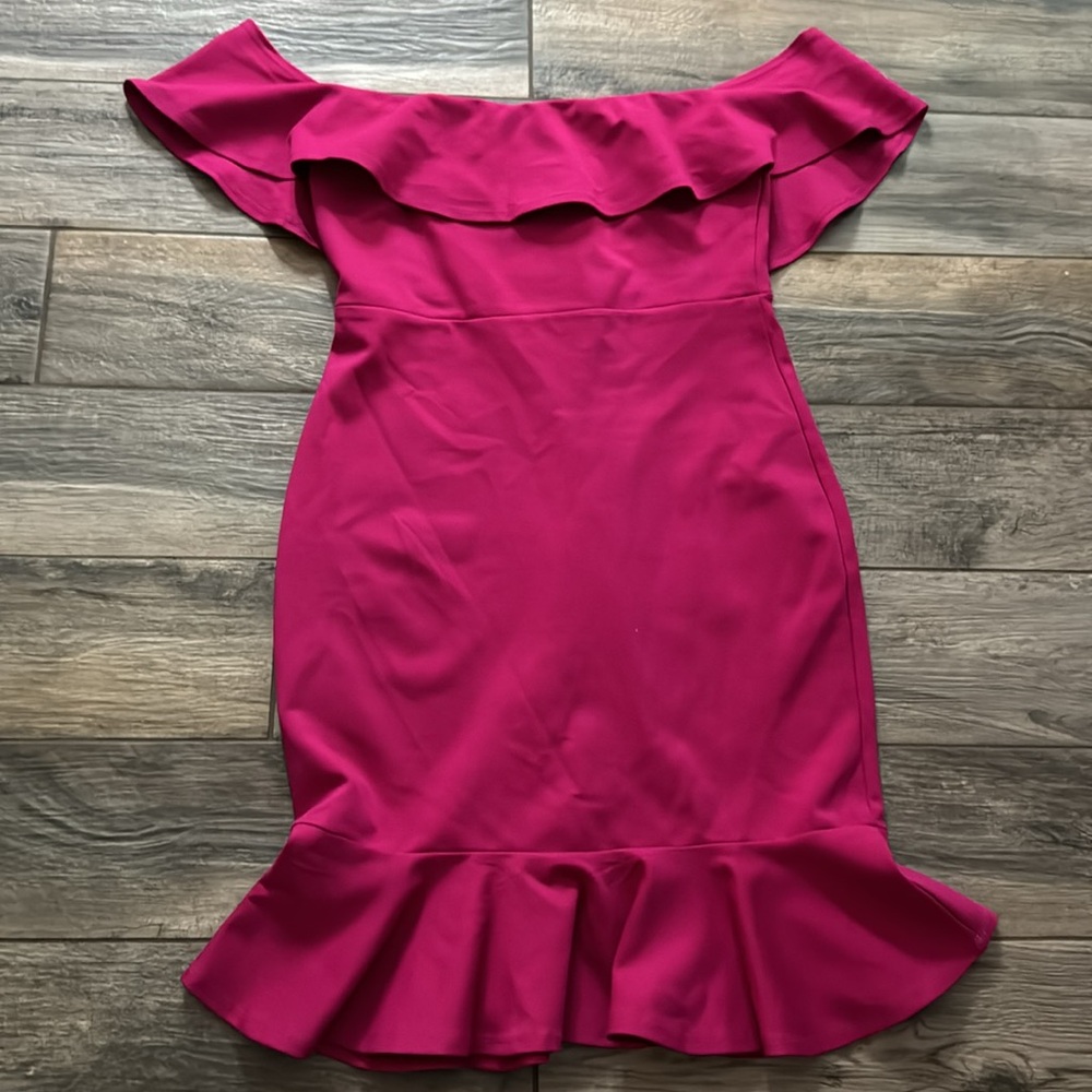 Lulu’s Confidence Boost Magenta Off-the-Shoulder Bodycon Midi Dress - Picture 4 of 5